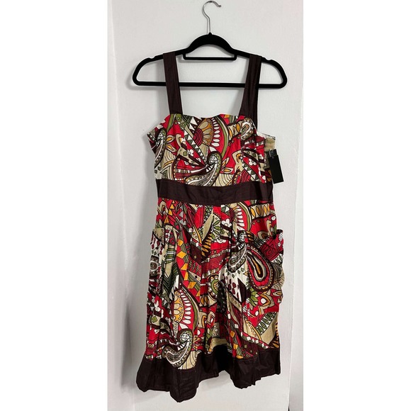 ABG Dresses & Skirts - Bohemian Festival Retro Print Dress Brown Multicolor w/pockets Woman 12 AGB